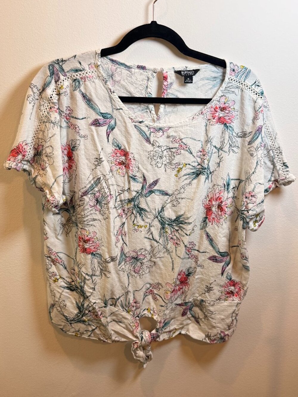 Buffalo David Bitton Floral Tie Front Blouse Size XL